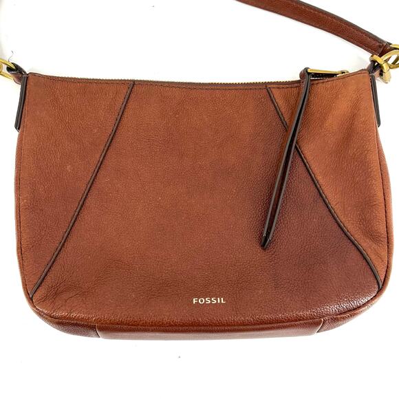 Fossil Slim Brown Leather Short Handle Shoulder Bag Purse - Picture 2 of 8